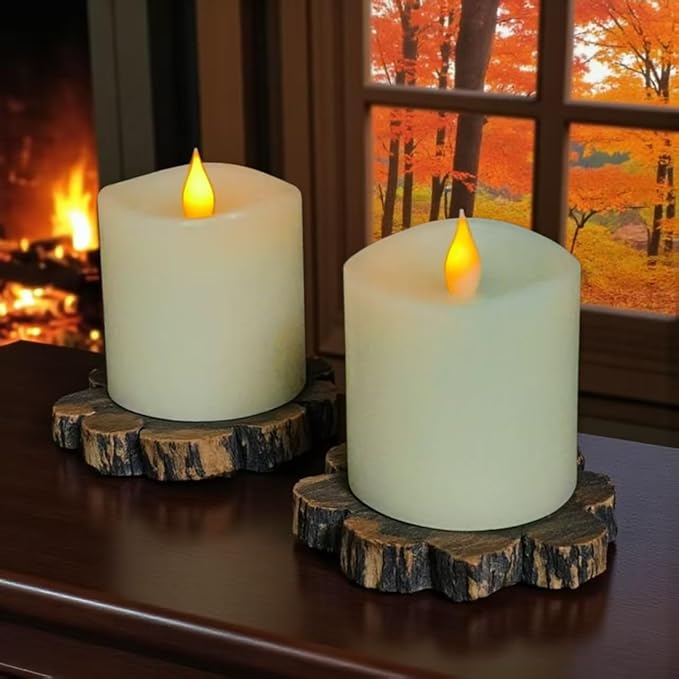 3x3 Flickering Flameless Candles Set of 2,3 inch Real Wax LED 600 Hours Battery Candles with Timer Remote,Control for Wedding Party Indoor,Ivory