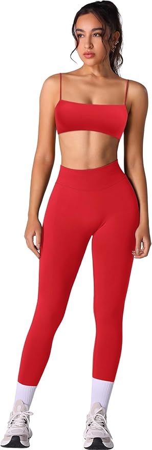 Workout sets for women 2 piece:Spaghetti Straps BacklessTop Bra and High Rise leggings for yoga