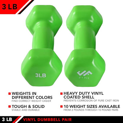 JFIT Dumbbell Pairs or Sets – Neoprene & Vinyl Coated Hand Weights for Home Gym, Strength Training, Aerobics, Cardio Exercise and Fitness