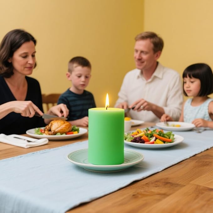 6 Packs 2.75x3.25 Inch Light Green Color Pillar Candles, Unscented Dripless Non-Toxic Smokeless Clean Long Lasting Cylinder Candles for St. Patrick's Day Home Dinner Table Power Outage Emergency