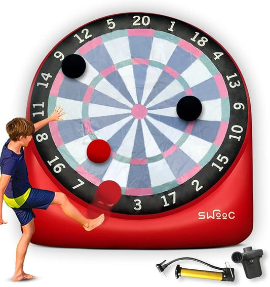 SWOOC Games - Inflatable Giant Kick Darts (15+ Ways to Play) - Jumbo Soccer Dartboard w/Air Pump