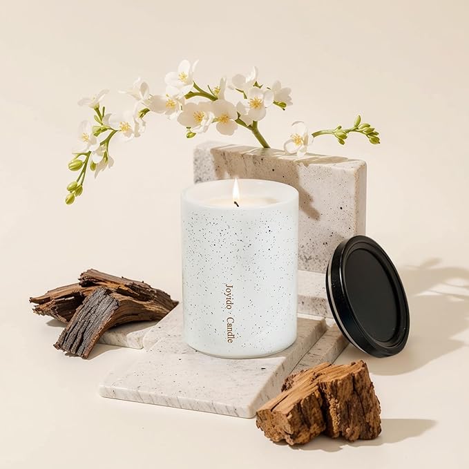 14OZ Oud & Sandalwood Scented Candle - Aromatherapy Candles with Lid - Soy Candles for Home Scented - Luxury Ceramic Jar Candles for Bedroom Kitchen Home Decor, Housewarming Party