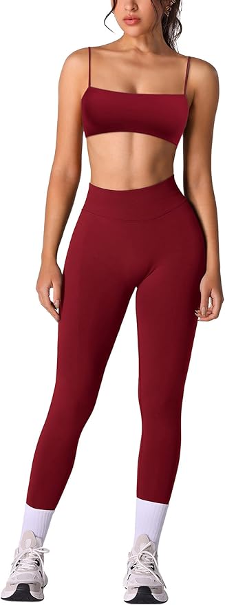 Workout sets for women 2 piece:Spaghetti Straps BacklessTop Bra and High Rise leggings for yoga