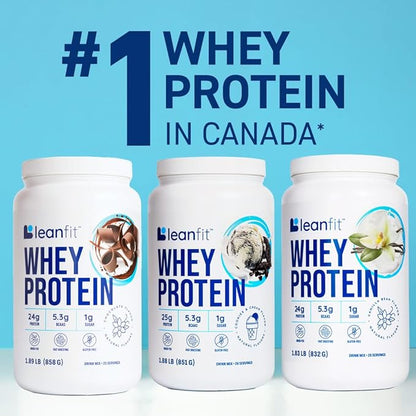 LeanFit WHEY Protein Cookies & Cream - 100% Whey Protein Powder, 25g Protein Per Serving - Grass-Fed, Gluten-Free, BCAAs, Amino Acid - 26 Servings, 1.88 lb Tub