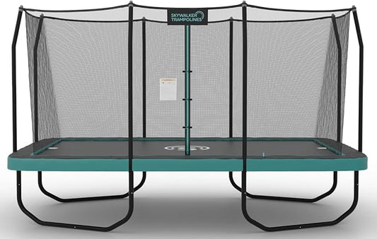 SKYWALKER TRAMPOLINES 12 FT 15 FT Round Trampoline with Safety Enclosure Net, 9 x 15 FT Rectangle