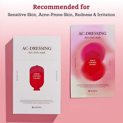 LEADERS AC-Dressing Skin Clinic Mask ??Soothing and Calming Sheet Mask for Sensitive, Acne-Prone Skin ??Helps Reduce Redness & Irritation, Hydrates, and Balances Skin, Sebum Care Mask ??10 Sheets