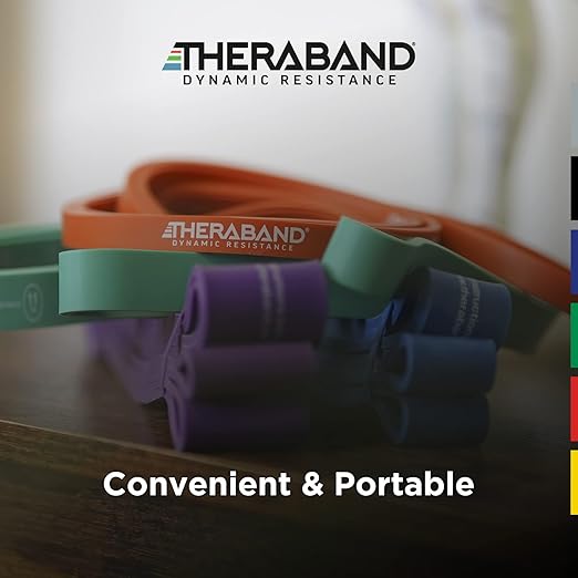 THERABAND High Resistance Bands, Set of 2 Elastic Super Bands for Improving Flexibility, Injury Rehab, & Full Body Workouts, Stretch Bands for Lifting, 1 Light & 1 Medium Band, Multi