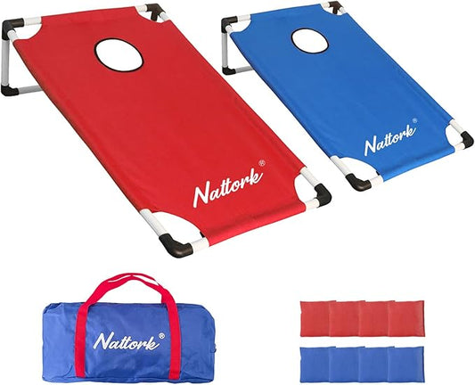Portable Cornhole Set with 2 Collapsible Cornhole Boards, 8 Cornhole Bean Bags and Carrying Case