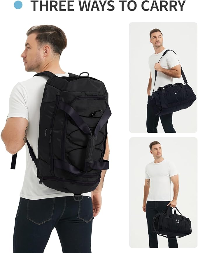 Sportsnew Gym Bag for Men Women with Shoe Compartment Wet Pocket,Yoga Bag with Yoga Mat Holder,Duffel Bag for Travel with Laptop Compartment,Weekender Overnight Carry On Bag(Black Patent Pending)