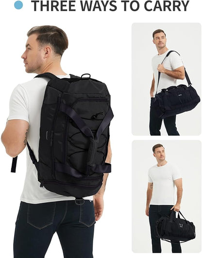 Sportsnew Gym Bag for Men Women with Shoe Compartment Wet Pocket,Yoga Bag with Yoga Mat Holder,Duffel Bag for Travel with Laptop Compartment,Weekender Overnight Carry On Bag(Black Patent Pending)