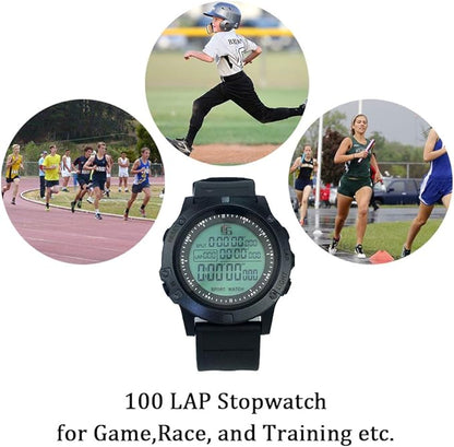 FCXJTU Digital Sports Stopwatch Timer 10/100 Lap Split Memory Stopwatch Calendar Alarm, Pace Mode with 3-Row Extra Large Screen Water Resistant Includes Battery, Lanyard for P.E Referee Coaches