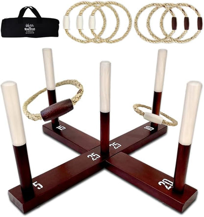 SWOOC Games - Rustic Ring Toss Game (All Weather) - Easy Setup & Extra Games Included - Ring Toss Game for Adults - Outdoor Acitivities for Adults - Yard Toys for Kids - Backyard Fun - Outdoor Party