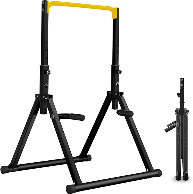 DOBESTS Foldable Power Tower Pull Up Bar Dip Station Adjustable Multifunction Workout Pull Up Tower Station Gym Strength Training Equipment for Home Outdoor, Triangular Legs, Support 700lbs