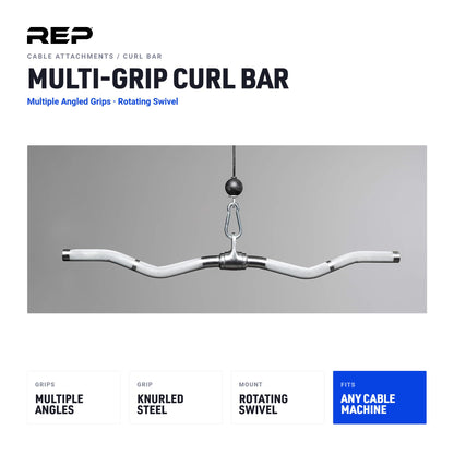 REP Fitness Multi Grip Curl Bar Cable Attachment, EZ Bar for Bicep & Tricep