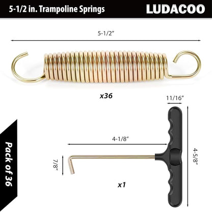 3.5"-8.5" Trampoline Springs, Heavy Duty Stainless Steel Trampoline Accessories with Swivel & Straight Hooks, Universal Trampoline Replacement Parts Includes T-Hook Tool, 12-48 Pack