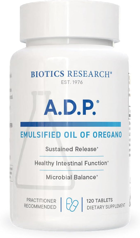 Biotics Research A.D.P. Emulsified Oil of Oregano Tablets for GI Health -Sustained Release for High