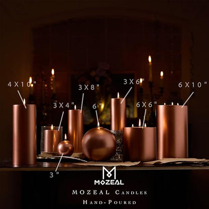 MOZEAL 3" x 8" Hand-Poured Unscented Large Candle, Smokeless Rustic Pillar Candle Set of 2, Slow Burn, No Drip, Approx 150 Hours Burning, Wedding, Dinner, Fall and Home Decorative, Tall Copper Candle