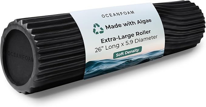 Oceanfoam Tsunami Roller (Black & Charcoal Marbled) - Soft, Textured Foam Roller for Physical Therapy, Back Pain, Exercise & Stretching - Wave Textured - Yoga, Wellness - Extra-Large 26" x 5.9"