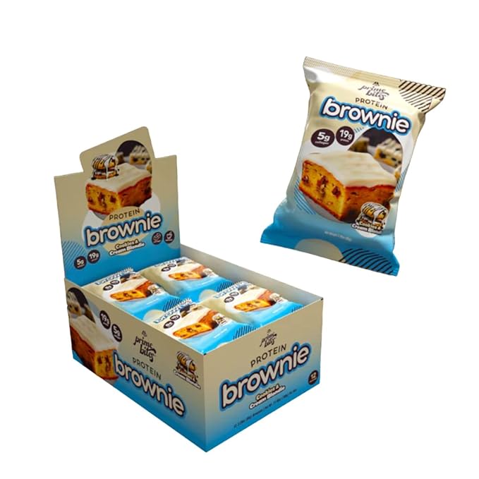 Prime Bites Protein Brownie from Alpha Prime Supplements | High Protein, Collagen Fortified Low Sugar Treat | Delicious Snack | 12 Bars per Box (Cookies & Cream Blondie)