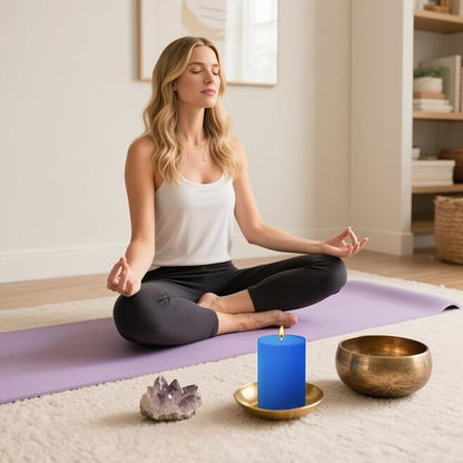 3 Packs Different Size Light Blue Pillar Candles, Unscented Dripless Non-Toxic Smokeless 3x4, 3x6, 3x8 Inch Colored Cylinder Candles for Halloween Wedding, Dinner Table, Party, Power Outage, Emergency