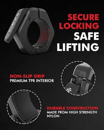 Mikolo Barbell Clamps,2-Inch Olympic Barbell Clips with Anti-Slip TPR Lining and Quick Release for Home and Gym Use