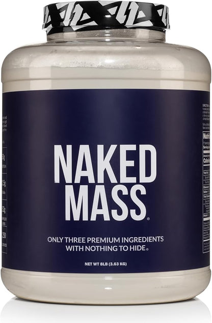 NAKED Mass - Natural Weight Gainer Protein Powder - 8 LB Bulk, GMO Free, Gluten Free & Soy Free. No Artificial Ingredients - 1,250 Calories per Serving
