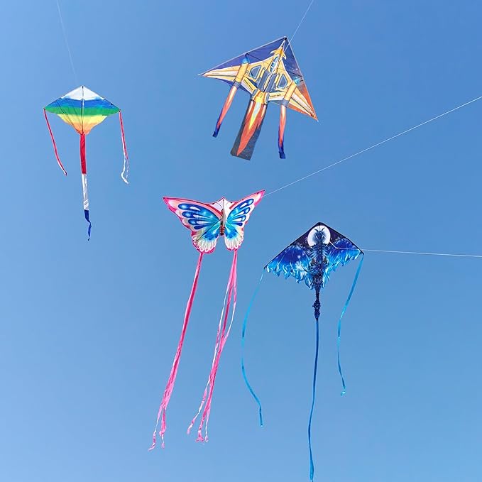 4Pack Large Kite Set - Easy to Fly for Kids Adults, Beach & Park & Outdoor Activities, Perfect for Easter and Festival