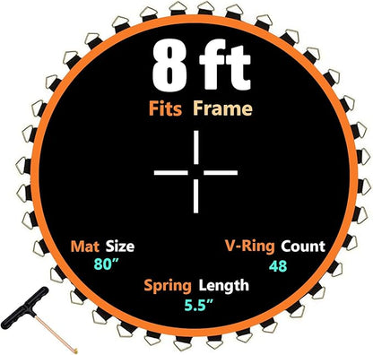 Trampoline Mat, Dia:80", Fits 8FT Round Frame, with 48 V-Rings and Spring Tool, Replacement Jumping Mat for Reinforce, UV-Resistant