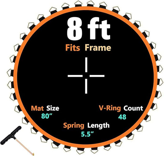 Trampoline Mat, Dia:80", Fits 8FT Round Frame, with 48 V-Rings and Spring Tool, Replacement Jumping Mat for Reinforce, UV-Resistant