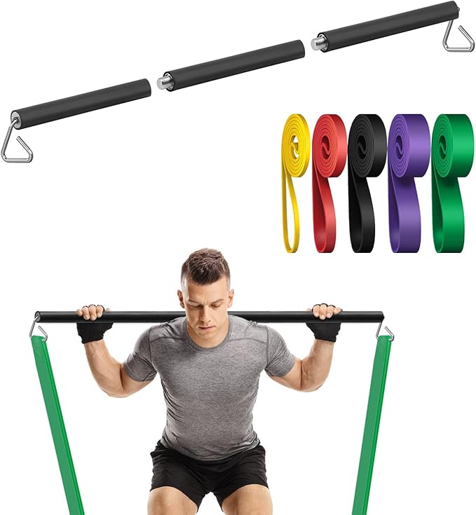 Resistance Band Bar, 26.4in or 39.4in, Workout Bar for Fitness, Portable Weightlifting Training, Suit for Home Exercise, Resistance Band Training