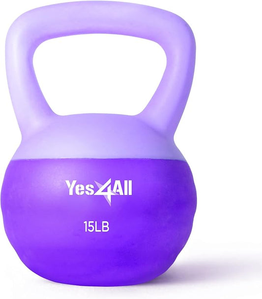Yes4All Soft Kettlebell, PVC Kettlebells Exercise Weights & Color-Coded Strength Training Kettlebells with 4 Options (5,10,15,20lb), Gentle Hand Weights for Women at Home