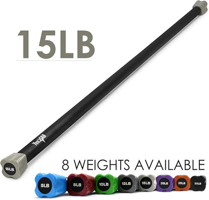 Yes4All Total Body Workout Weighted Bar, Resistance Band Bar, Racks for Strength Training, Exercise Bar for Yoga in Home and Gym - Single/Combo
