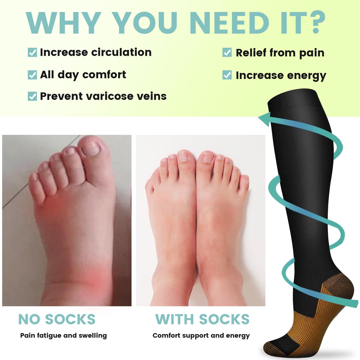 Copper Compression Socks 15-20 mmHg for Men & Women 8 Pairs – Circulation Support for Nurses