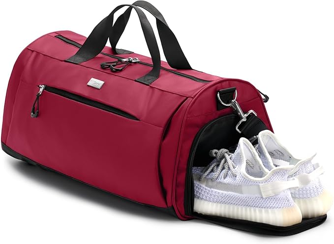 TOPDesign Gym Bag for Women & Men, Unisex Duffel Bag with Shoe Compartment & Wet Pocket for Travel Sports Gym (L Red)