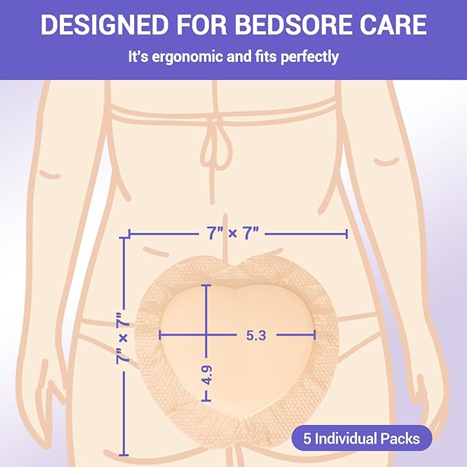 Silicone Sacrum Foam Dressing 7" x 7" with Border, High Absorbency Wound Bandage, Gentle Adhesion, Soft Breathable Bedsore Bandages for Sacral Ulcer, Pack of 5