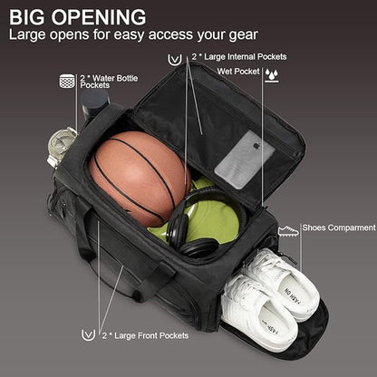 Gym Bag for Men Women, Small Fitness Workout Sports Bag with Wet Pocket & Shoes Compartment, Water Resistant Overnight Weekender Duffel Bag
