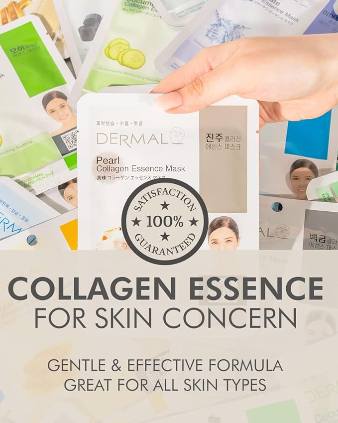 DERMAL Korean Collagen Face Mask ??Hydrating & Soothing Sheet Mask with Panthenol ??Hypoallergenic Calming Moisture Care for All Skin Types ??16 Combo Pack A