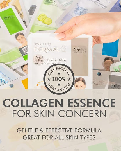 DERMAL Korean Collagen Face Mask ??Hydrating & Soothing Sheet Mask with Panthenol ??Hypoallergenic Calming Moisture Care for All Skin Types ??16 Combo Pack A