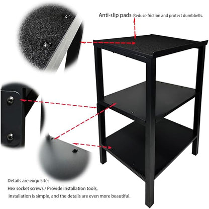 Black Heavy Duty Adjustable Dumbbell Stand - Home Gym Storage Rack with Non-Slip Base, Anti-Tip Safety & Space-Saving Design.