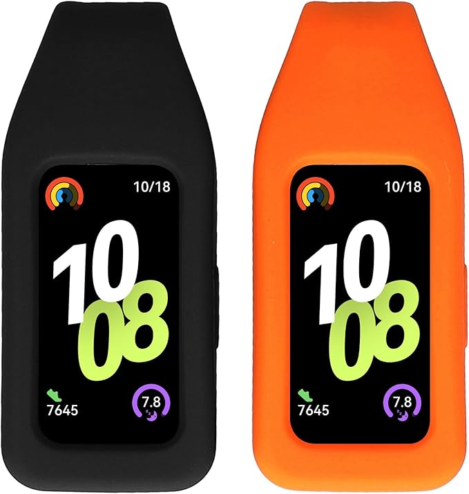 kwmobile 2X Clip Holders Compatible with Huawei Band 10/9 / 8 - Clip-On Holder Replacement Set - Black/Orange