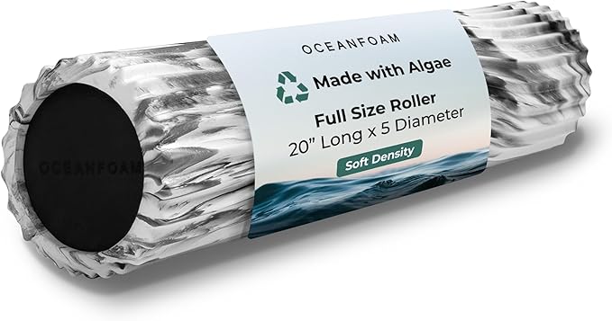 Oceanfoam Soft Tidal Roller (Black Marbled) - Low Density Foam Roller for Physical Therapy, Back Pain, Excercise & Stretching - Wave Textured - Yoga, Athletics, & Wellness - Full Size, 20" x 5"