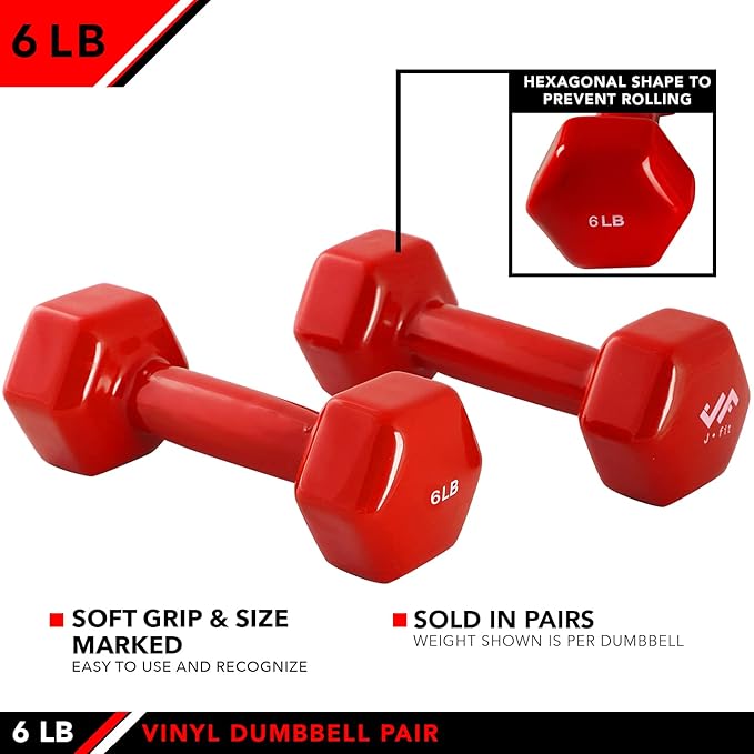 JFIT Dumbbell Pairs or Sets – Neoprene & Vinyl Coated Hand Weights for Home Gym, Strength Training, Aerobics, Cardio Exercise and Fitness