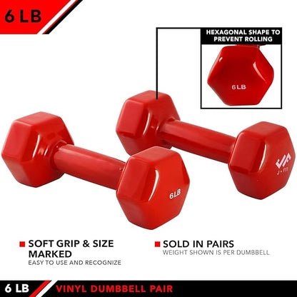 JFIT Dumbbell Pairs or Sets – Neoprene & Vinyl Coated Hand Weights for Home Gym, Strength Training, Aerobics, Cardio Exercise and Fitness