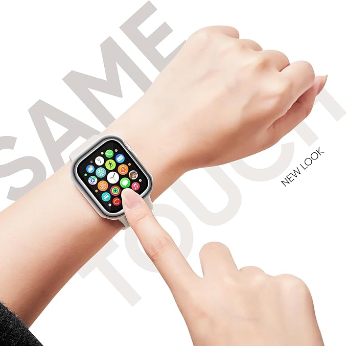 Compatible for Apple Watch Band 44mm 45mm and Case with Screen Protector, Soft Silicone Sport Strap Bands and Protective Cover with Tempered Glass for iWatch Series 9 8 7 SE 6 5 4