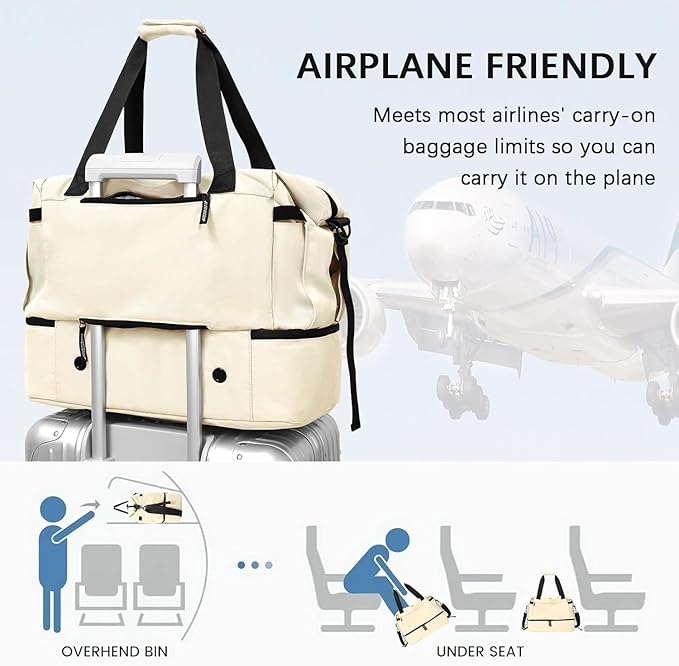 Gym Bag for Men Women, Tactical Travel Duffel bag with Removable Dividers & Shoe Compartment, Weekender Carry on Bag with Toiletry Bag, Overnight Range Bag for Workout Soccer Yoga Gym (White)