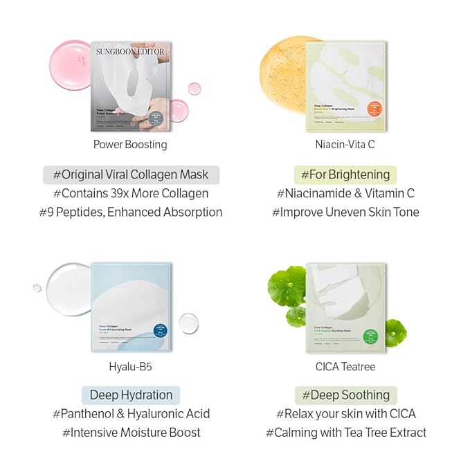 SUNGBOON EDITOR Deep Collagen Overnight mask 37gx4ea | Original Hydrating Collagen Face Mask | Real Collagen 2,160,000PPB for Elasticity |TikTok Trend Items Korean Skin Care
