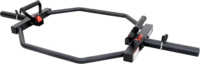 Sunny Health & Fitness Strength Training Olympic Hex Bar Barbell, High Load Capacity, Swivel Handles, Safety Clips, Knurled Handles for Deadlifts, Shoulder Presses, Shrugs, Back Rows, Weightlifting