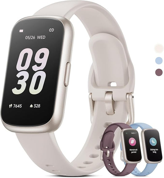 Health Fitness Tracker Smart Watch with 24/7 Heart Rate, Blood Oxygen, Sleep Tracker, Pedometer, 3 Colorful Bands & 3ATM Waterproof Activity Tracker with Step Calorie Counter, Starlight