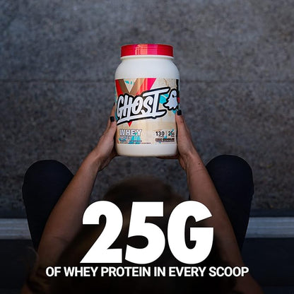 GHOST Whey Protein Powder, Milk Chocolate - 2LB, 25G of Protein - Whey Protein Blend - ­Post Workout Fitness & Nutrition Shakes, Smoothies, Baking & Cooking - Soy & Gluten-Free