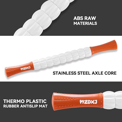 Muscle Roller Stick for Athletes - Deep Tissue Fascia Blaster & Roller Massager for Myofascial Pain Relief - Handheld Physical Therapy & Recovery Tool(Orange White-18 inch)
